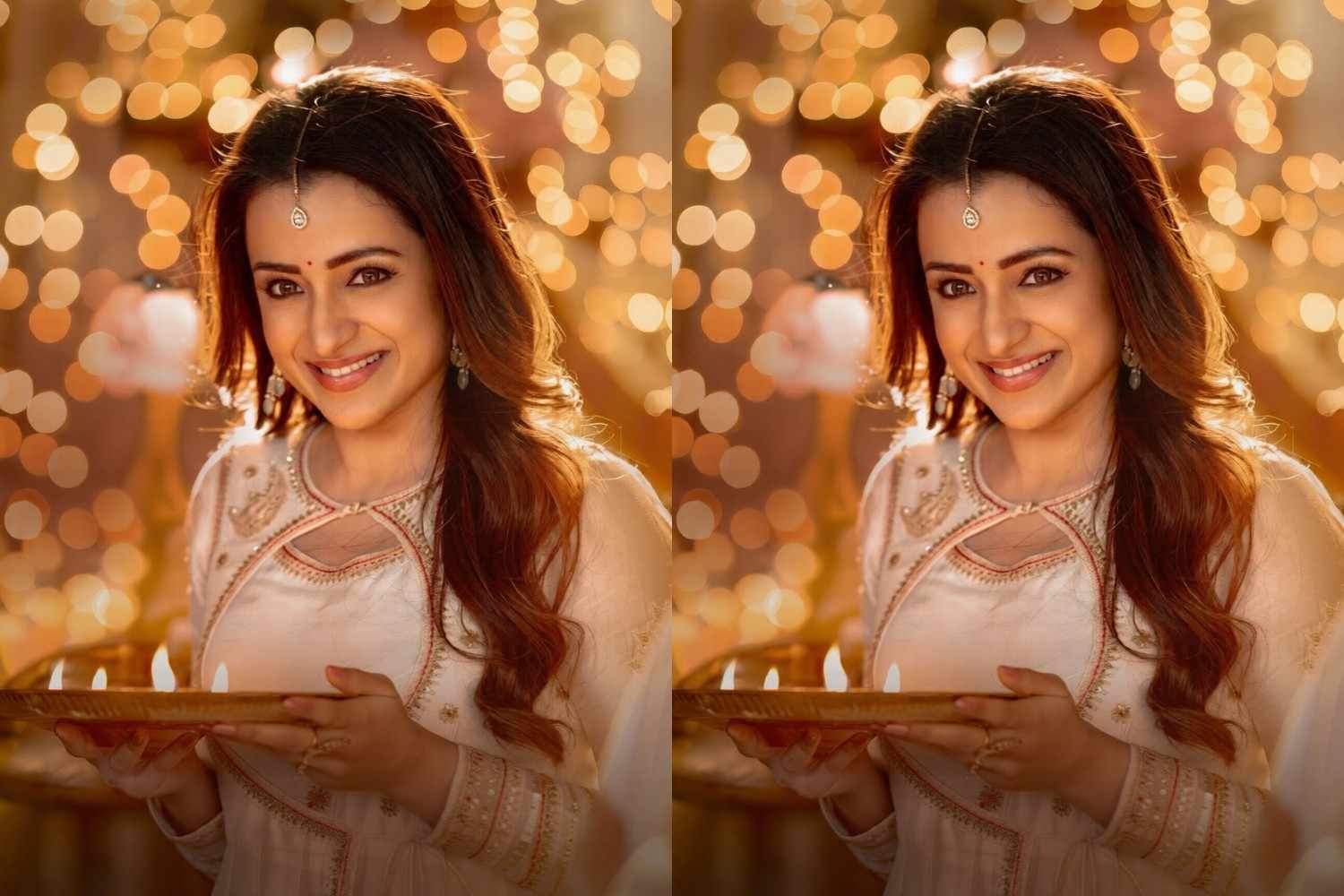 హారతి ప్లేటుతో.. చిరు నవ్వులు చిందిస్తూ..